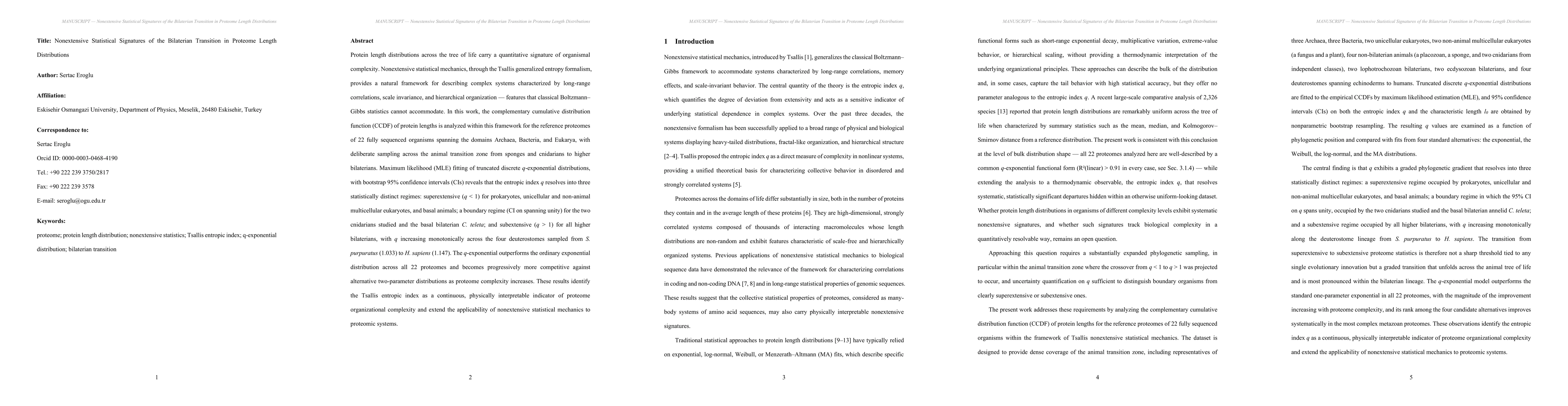 Thumbnail for Nonextensive Statistical Signatures of the Bilaterian Transition in Proteome Length Distributions