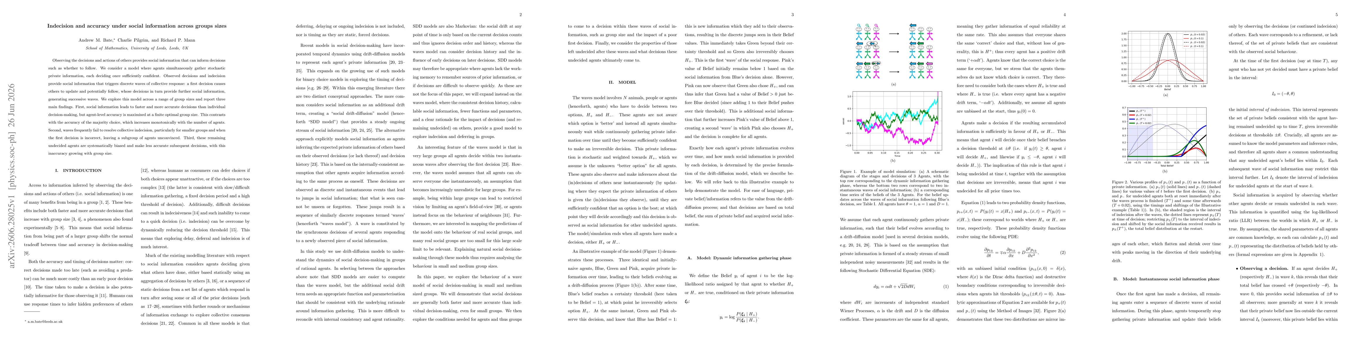 Thumbnail for Indecision and accuracy under social information across groups sizes