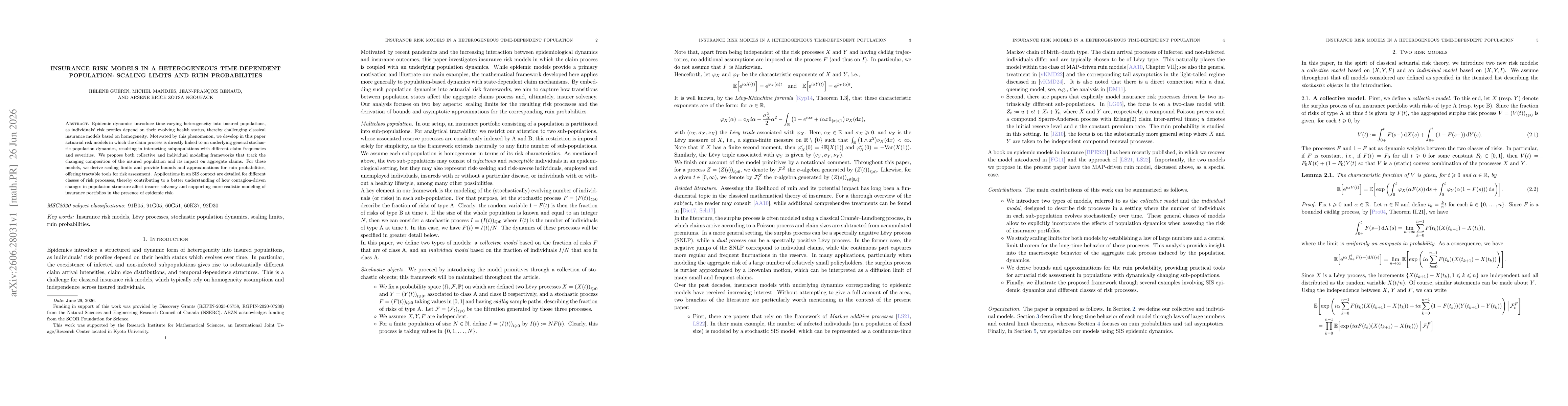 Thumbnail for Insurance risk models in a heterogeneous time-dependent population: scaling limits and ruin probabilities