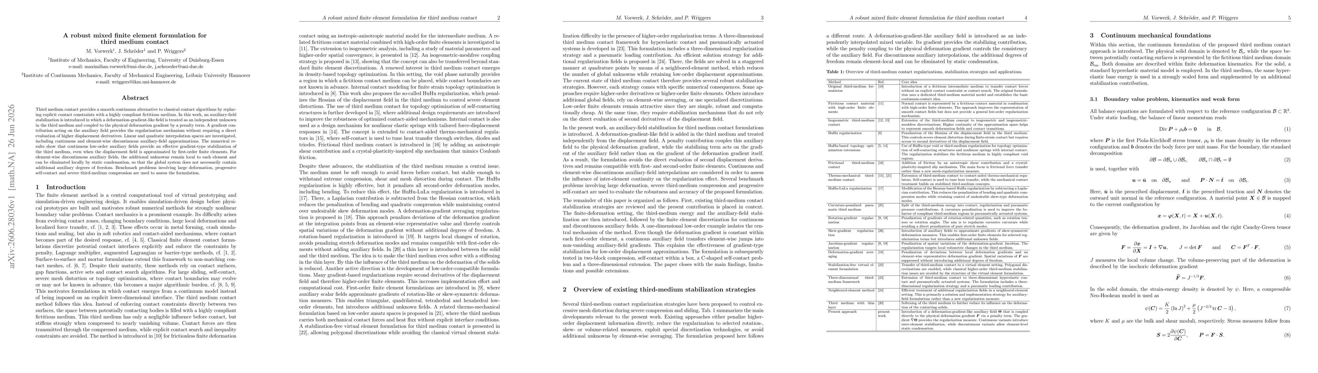 Thumbnail for A robust mixed finite element formulation for third medium contact