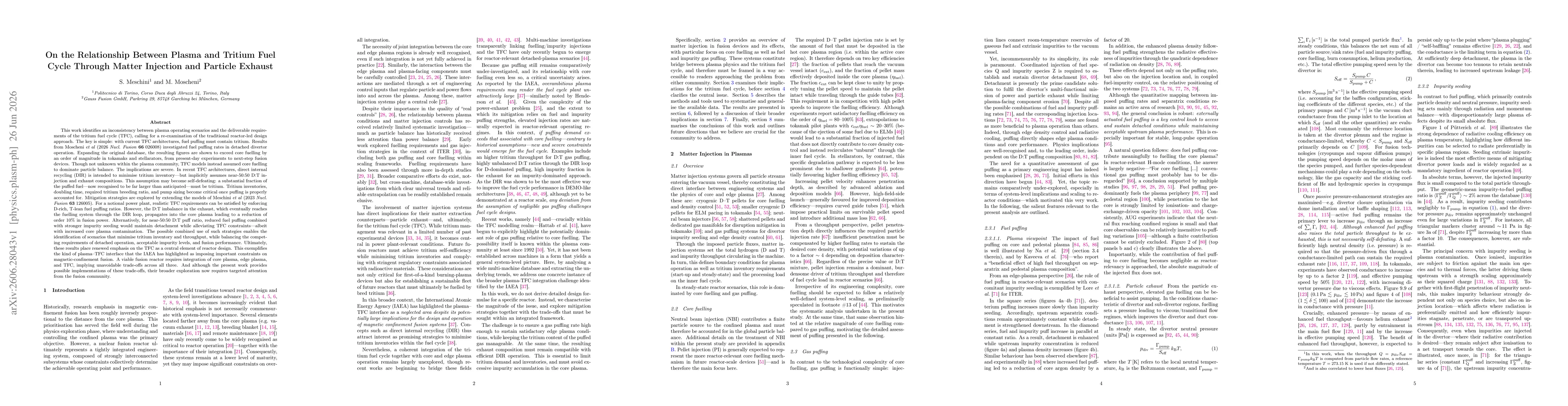 Thumbnail for On the Relationship Between Plasma and Tritium Fuel Cycle Through Matter Injection and Particle Exhaust