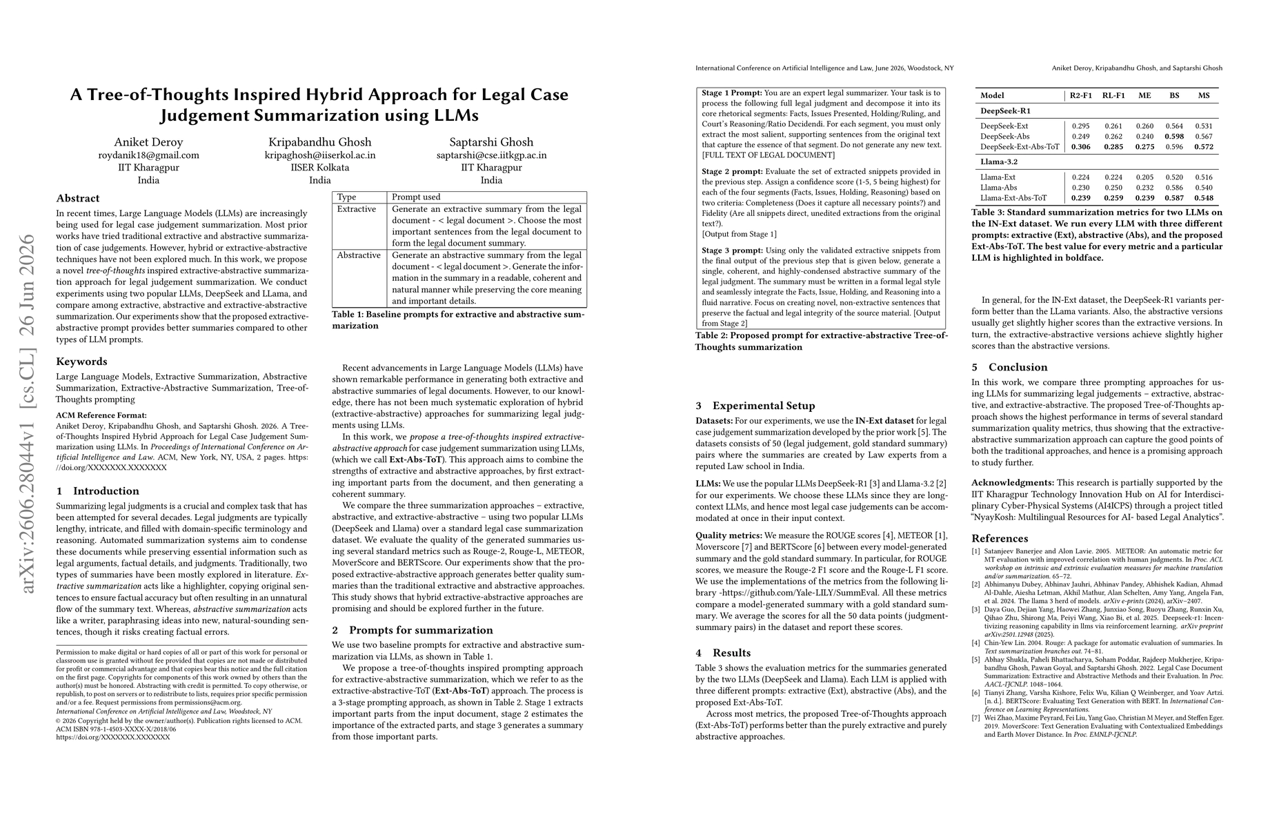 Thumbnail for A Tree-of-Thoughts Inspired Hybrid Approach for Legal Case Judgement Summarization using LLMs