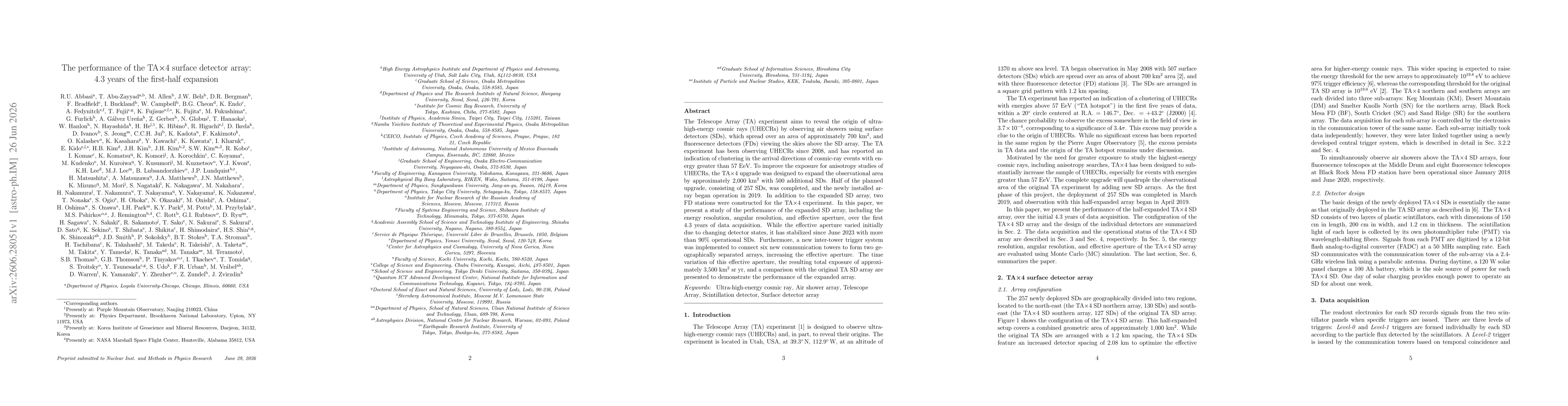 Thumbnail for The performance of the TA$\times$4 surface detector array: 4.3 years of the first-half expansion