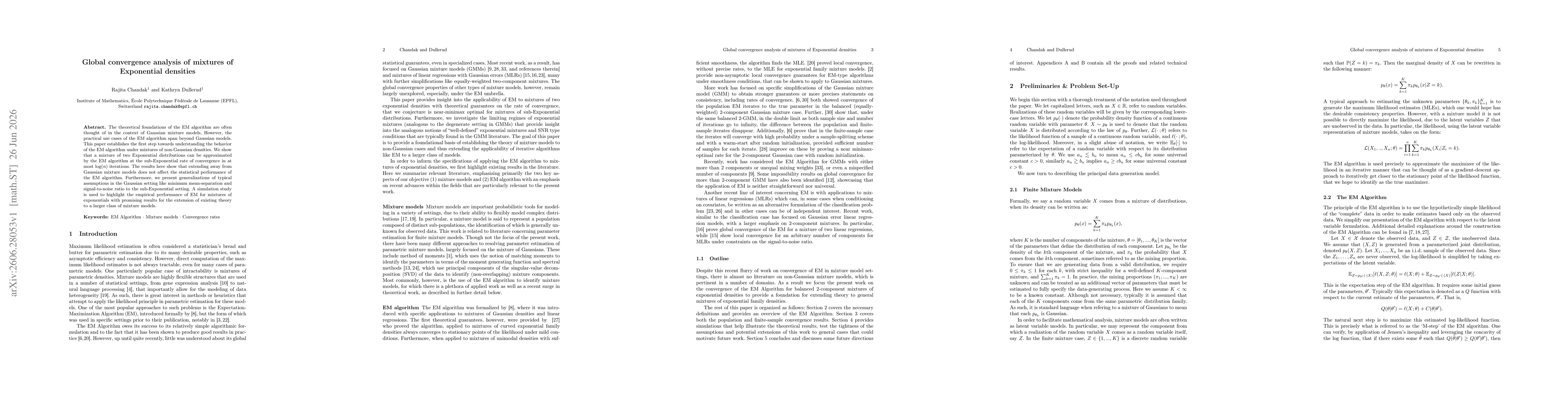 Thumbnail for Global convergence analysis of mixtures of Exponential densities