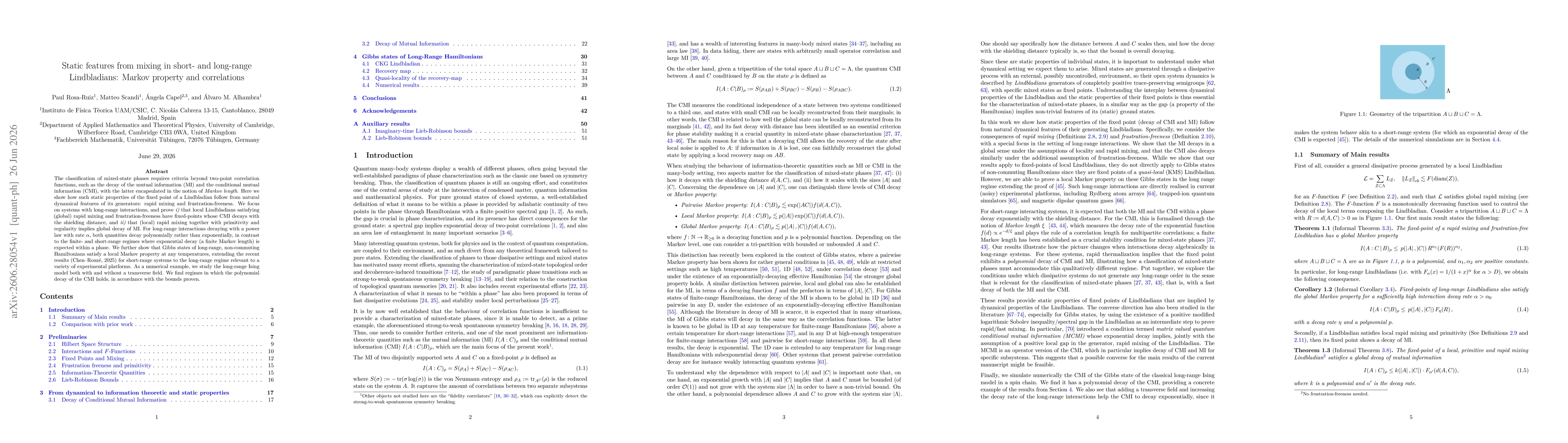 Thumbnail for Static features from mixing in short- and long-range Lindbladians: Markov property and correlations