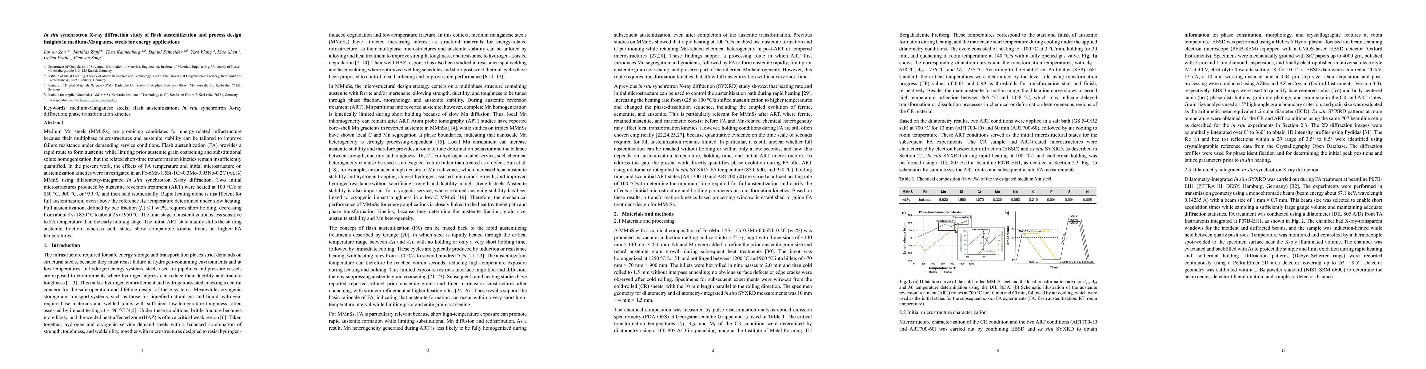 Thumbnail for In situ synchrotron X-ray diffraction study of flash austenitization and process design insights in medium-Manganese steels for energy applications