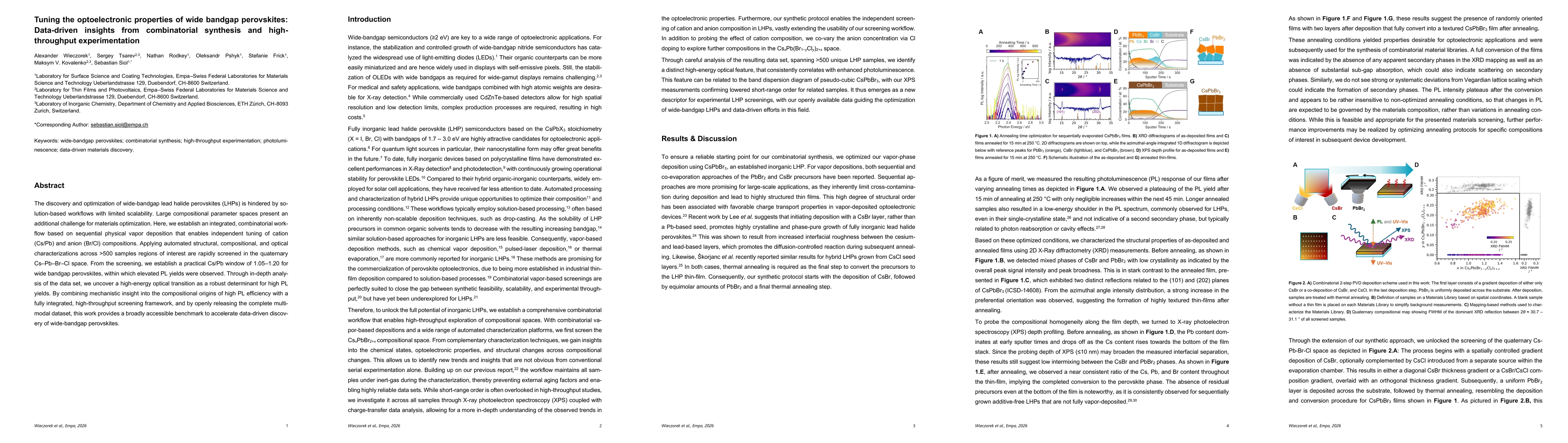 Thumbnail for Tuning the optoelectronic properties of wide bandgap perovskites: Data-driven insights from combinatorial synthesis and high-throughput experimentation