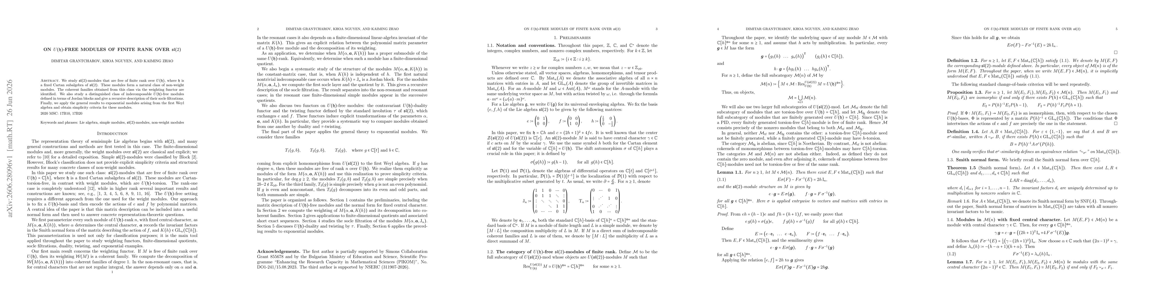 Thumbnail for On $U(\mathfrak{h})$-free modules of finite rank over $\mathfrak{sl}(2)$