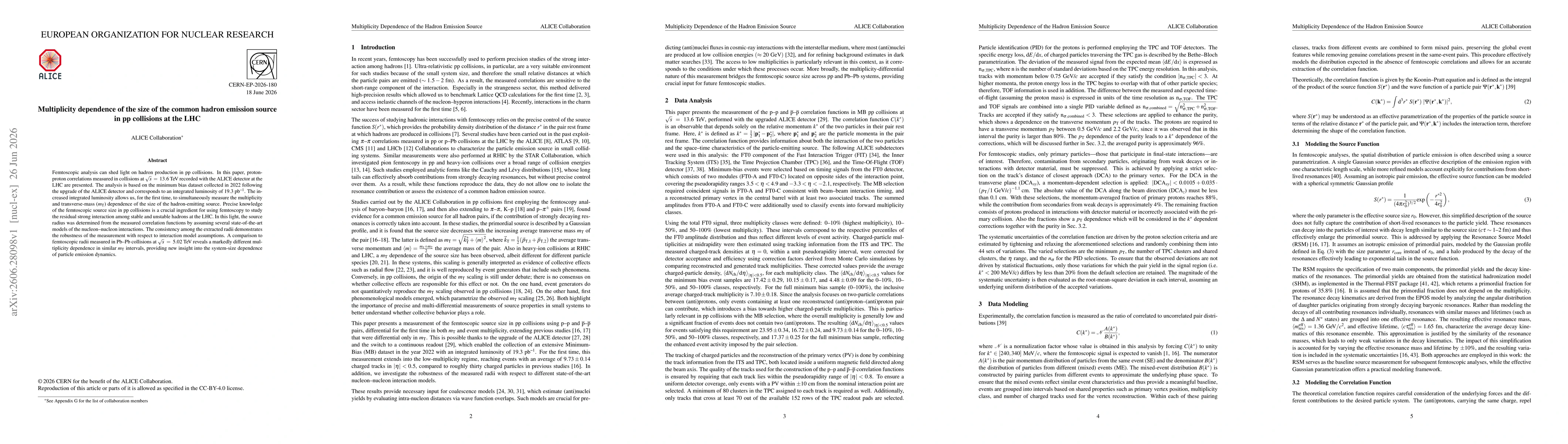 Thumbnail for Multiplicity dependence of the size of the common hadron emission source in pp collisions at the LHC