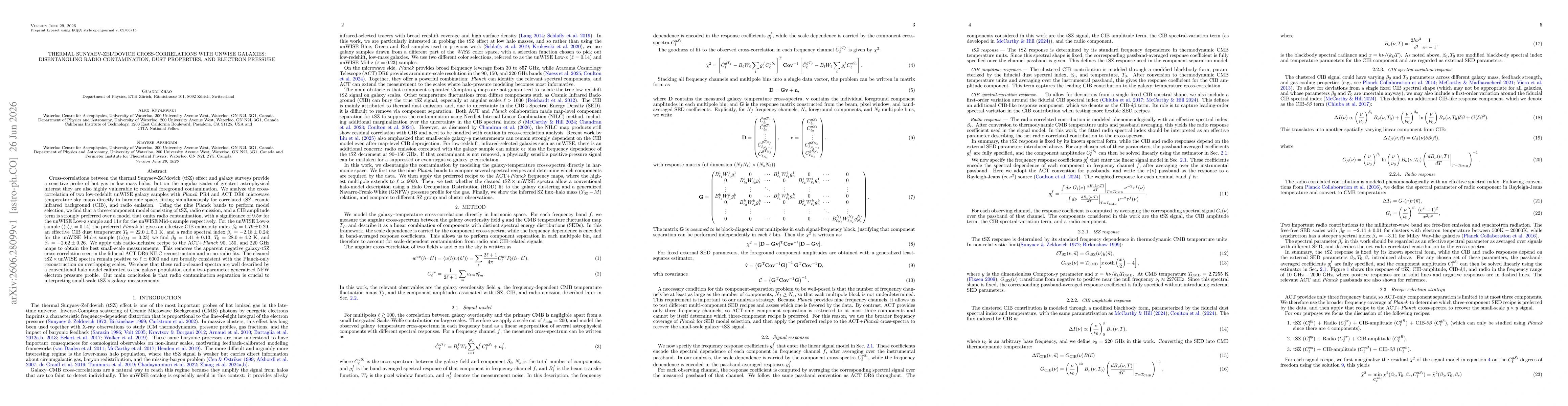 Thumbnail for Thermal Sunyaev-Zel'dovich cross-correlations with unWISE galaxies: disentangling radio contamination, dust properties, and electron pressure