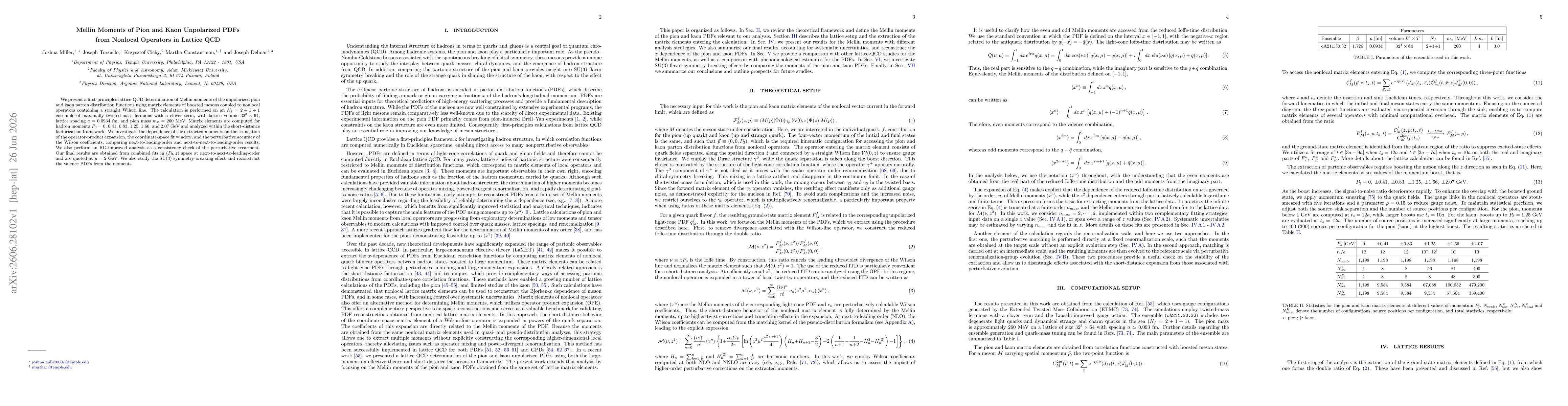 Thumbnail for Mellin Moments of Pion and Kaon Unpolarized PDFs from Nonlocal Operators in Lattice QCD