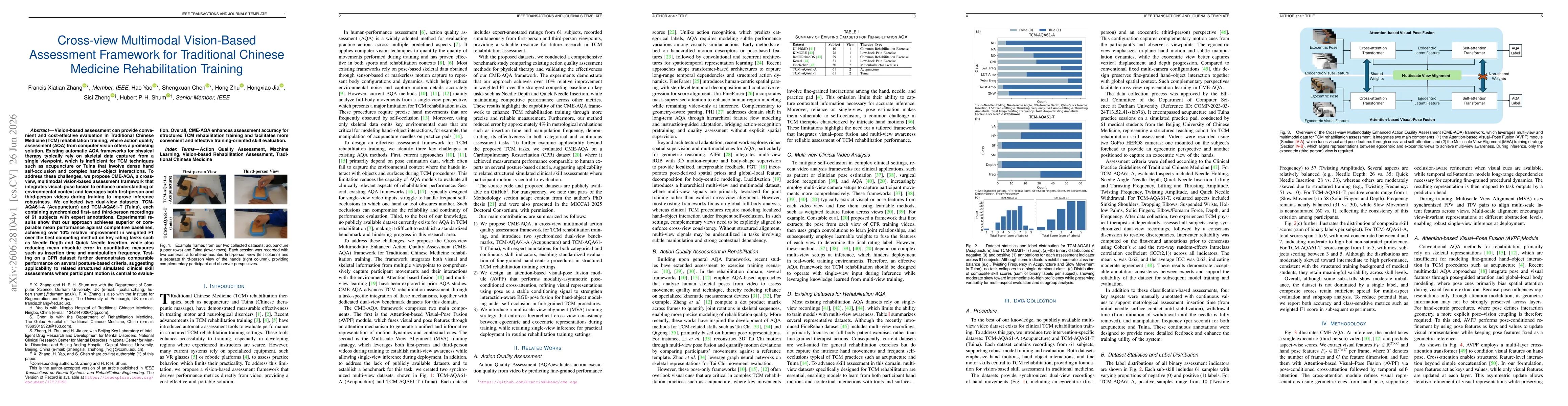 Thumbnail for Cross-view Multimodal Vision-Based Assessment Framework for Traditional Chinese Medicine Rehabilitation Training