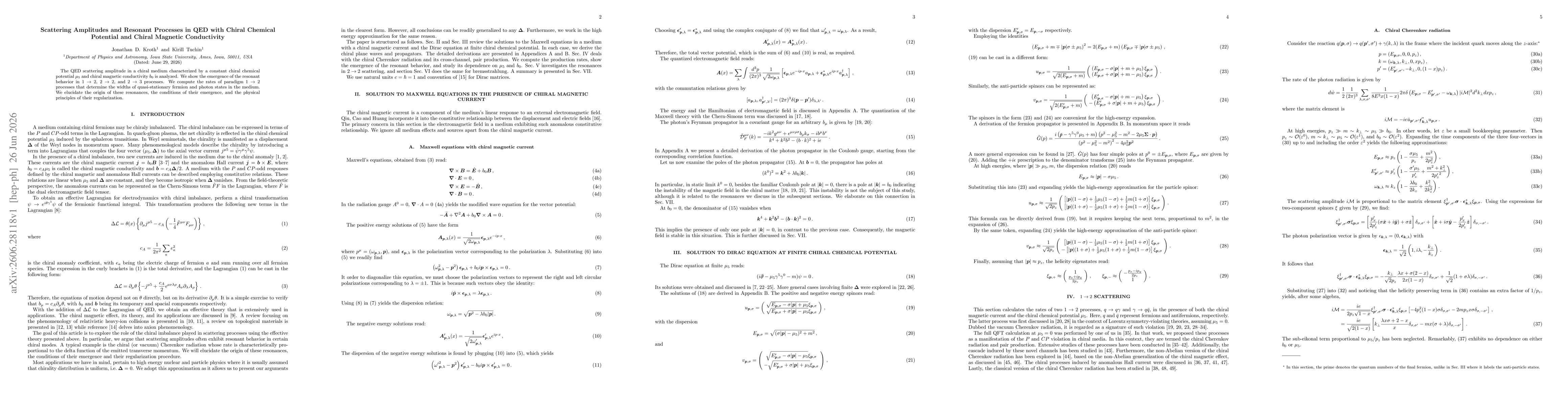 Thumbnail for Scattering Amplitudes and Resonant Processes in QED with Chiral Chemical Potential and Chiral Magnetic Conductivity