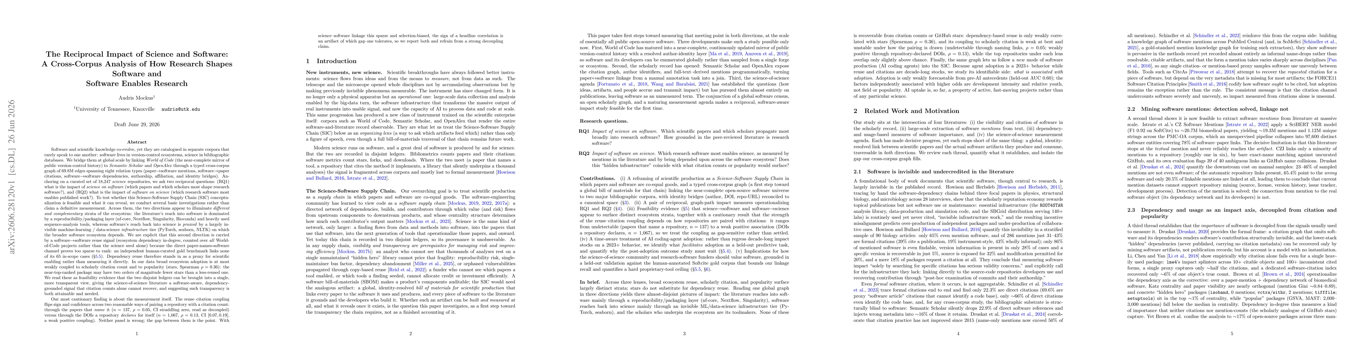 Thumbnail for The Reciprocal Impact of Science and Software: A Cross-Corpus Analysis of How Research Shapes Software and Software Enables Research