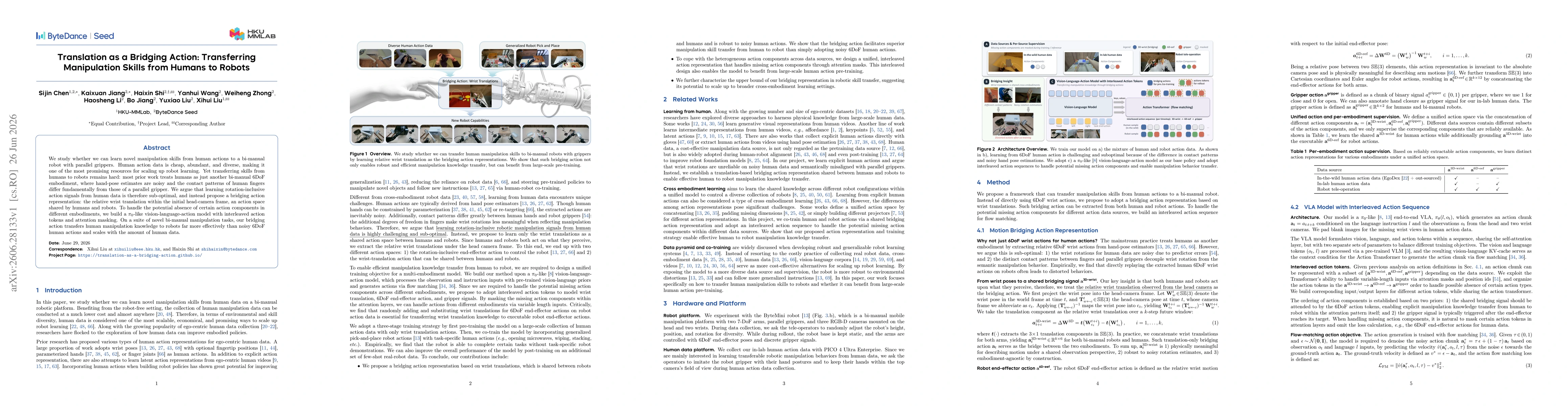 Thumbnail for Translation as a Bridging Action: Transferring Manipulation Skills from Humans to Robots
