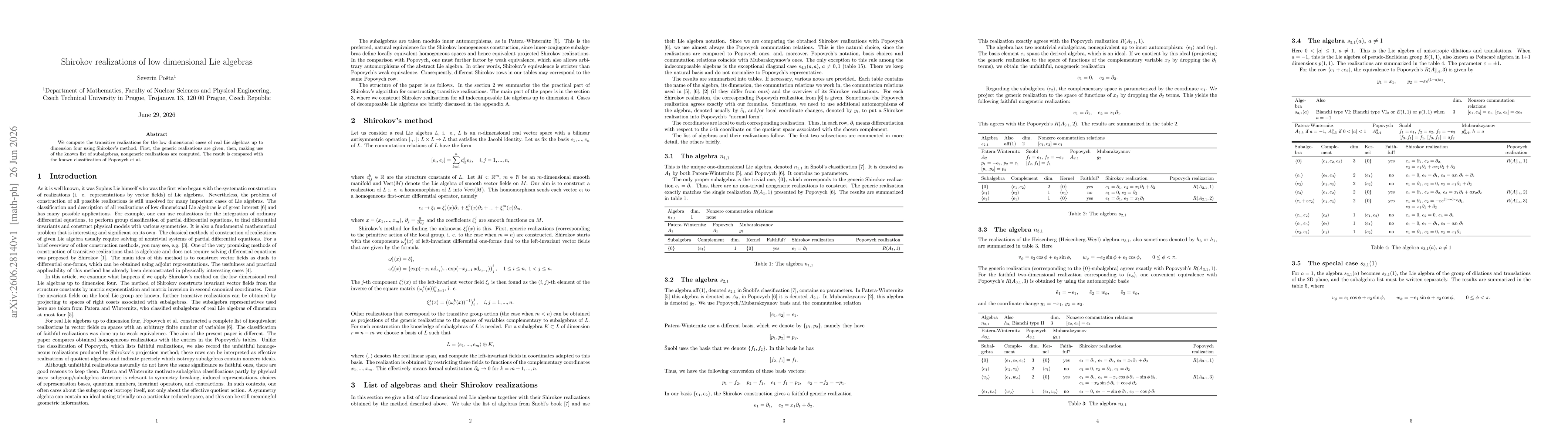 Thumbnail for Shirokov realizations of low dimensional Lie algebras