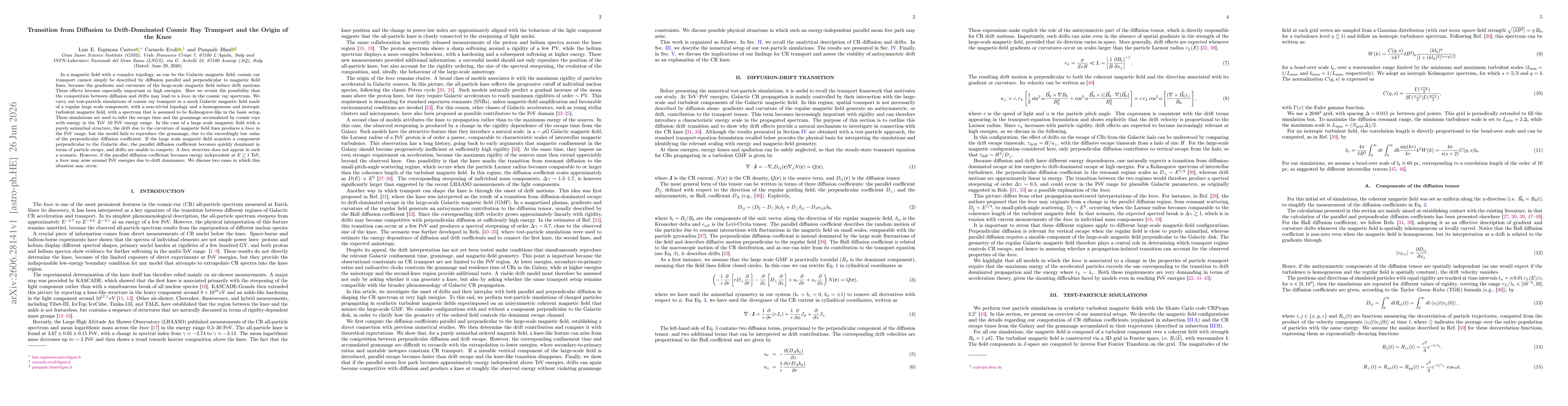 Thumbnail for Transition from Diffusion to Drift-Dominated Cosmic Ray Transport and the Origin of the Knee