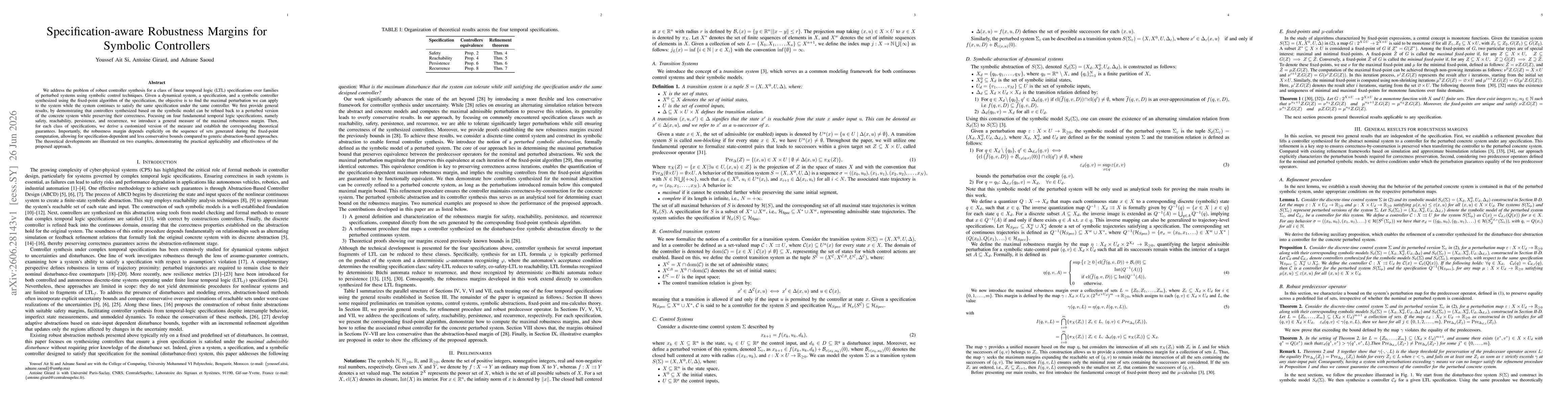Thumbnail for Specification-aware Robustness Margins for Symbolic Controllers