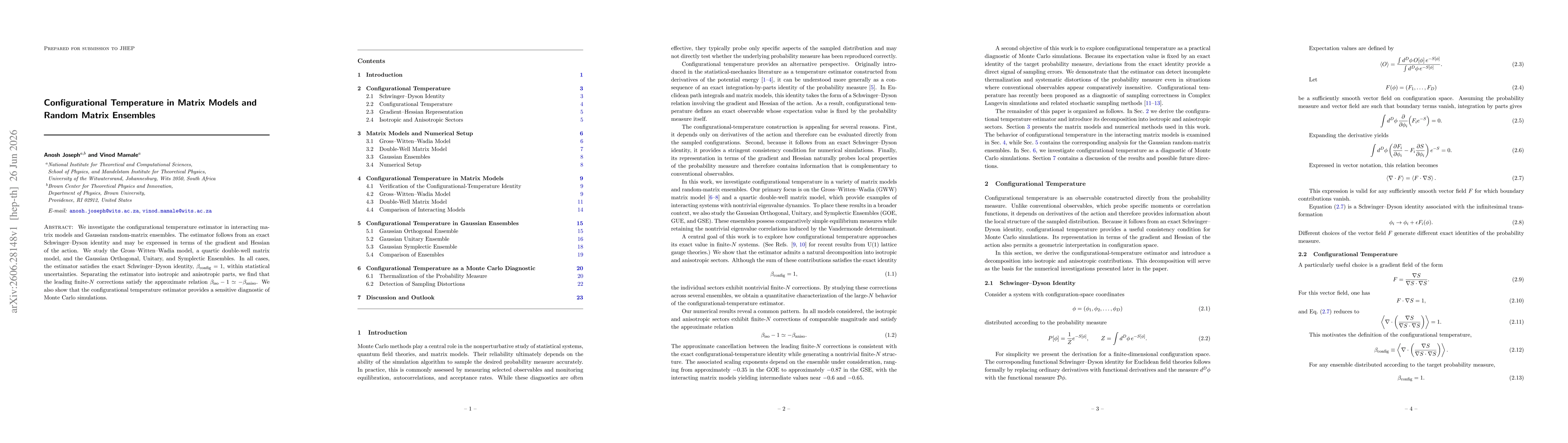 Thumbnail for Configurational Temperature in Matrix Models and Random Matrix Ensembles