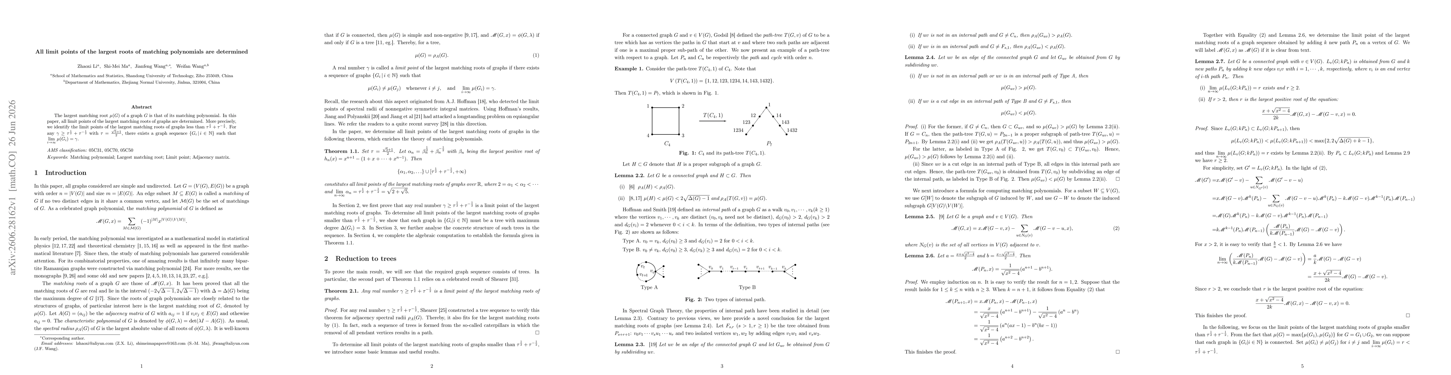 Thumbnail for All limit points of the largest roots of matching polynomials are determined