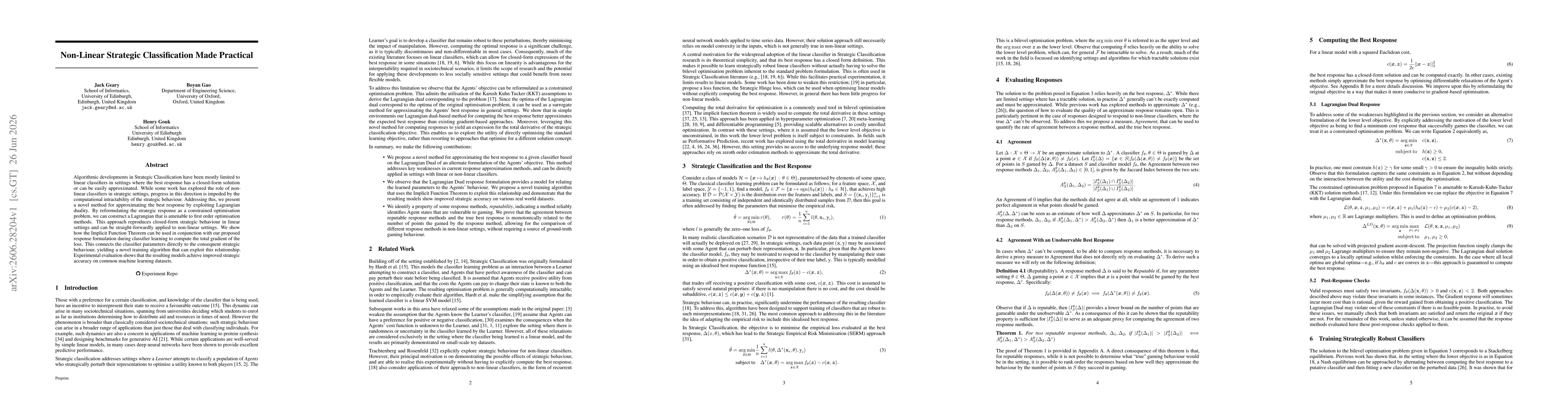 Thumbnail for Non-Linear Strategic Classification Made Practical
