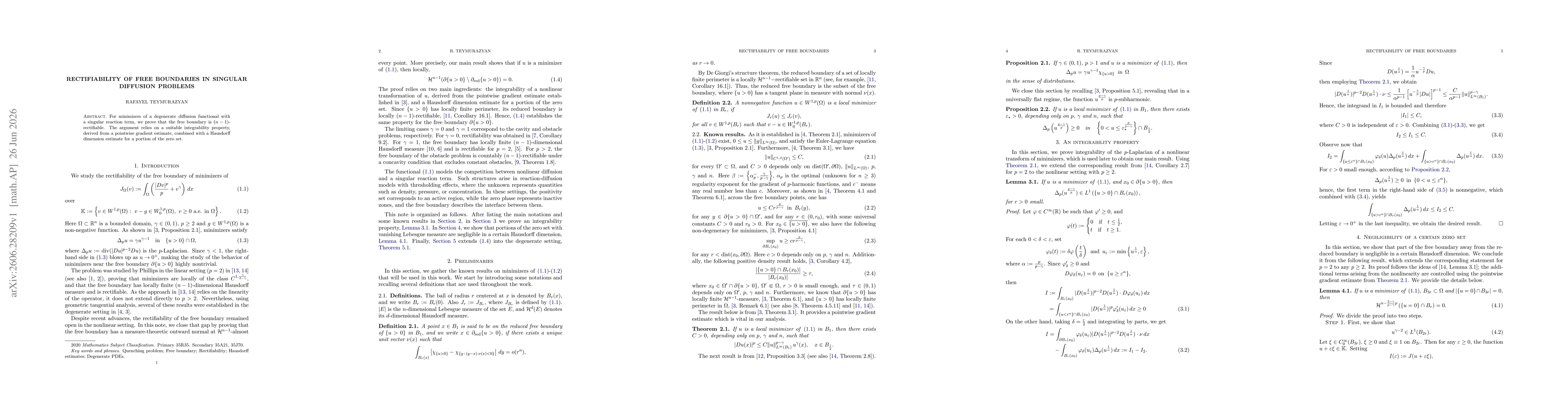 Thumbnail for Rectifiability of free boundaries in singular diffusion problems