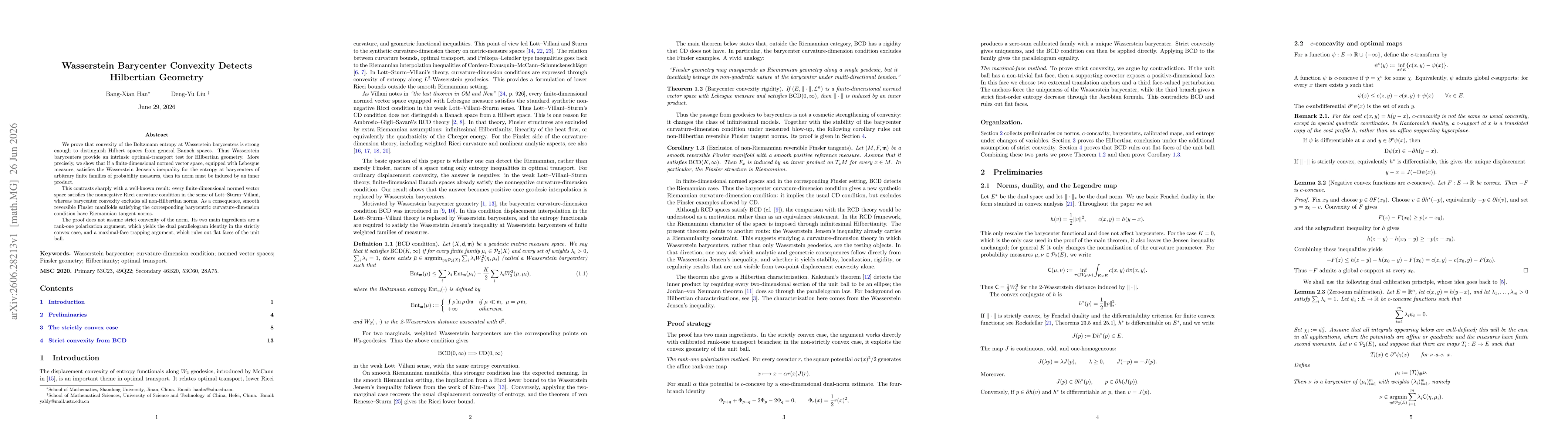 Thumbnail for Wasserstein Barycenter Convexity Detects Hilbertian Geometry