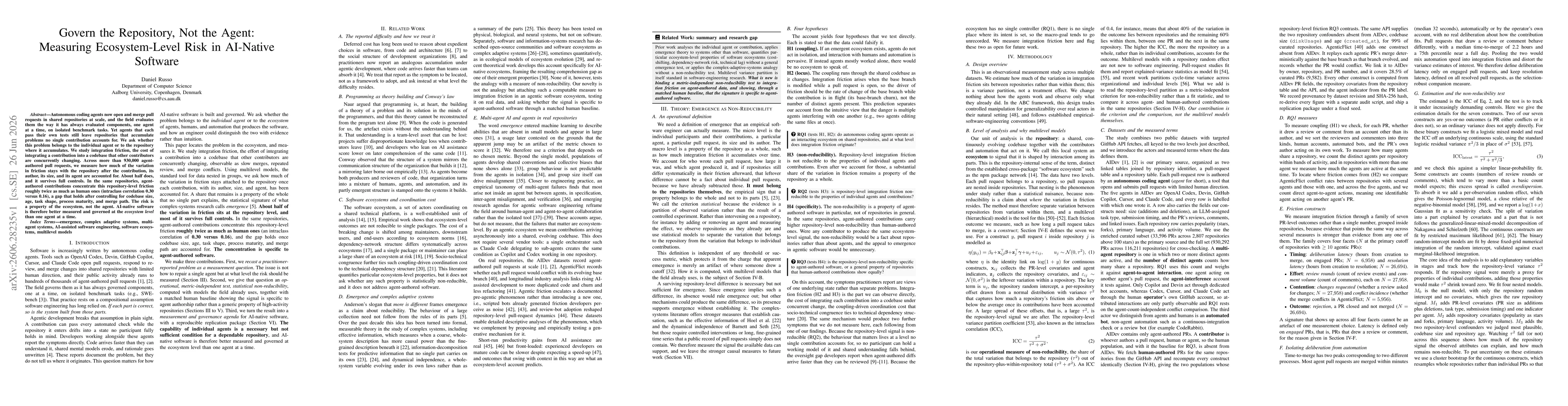 Thumbnail for Govern the Repository, Not the Agent: Measuring Ecosystem-Level Risk in AI-Native Software