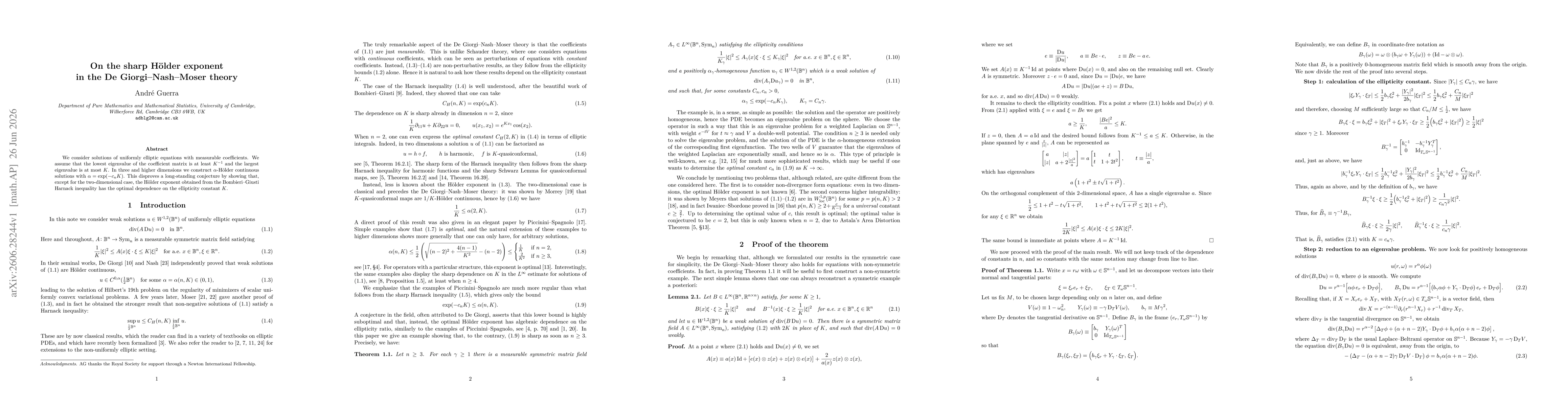 Thumbnail for On the sharp Hölder exponent in the De Giorgi--Nash--Moser theory