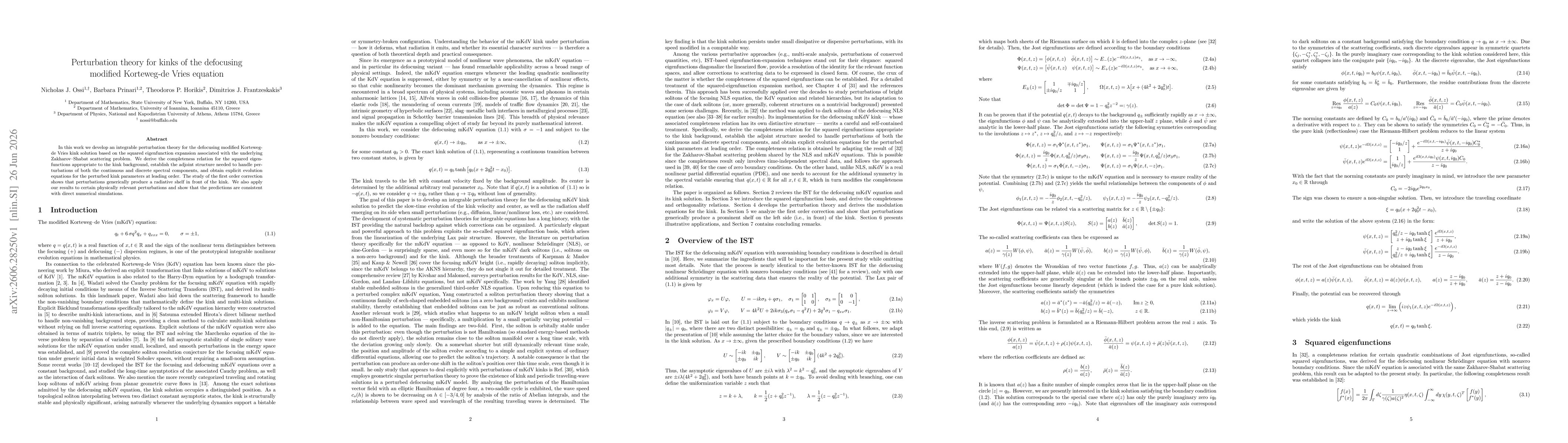 Thumbnail for Perturbation theory for kinks of the defocusing modified Korteweg-de Vries equation