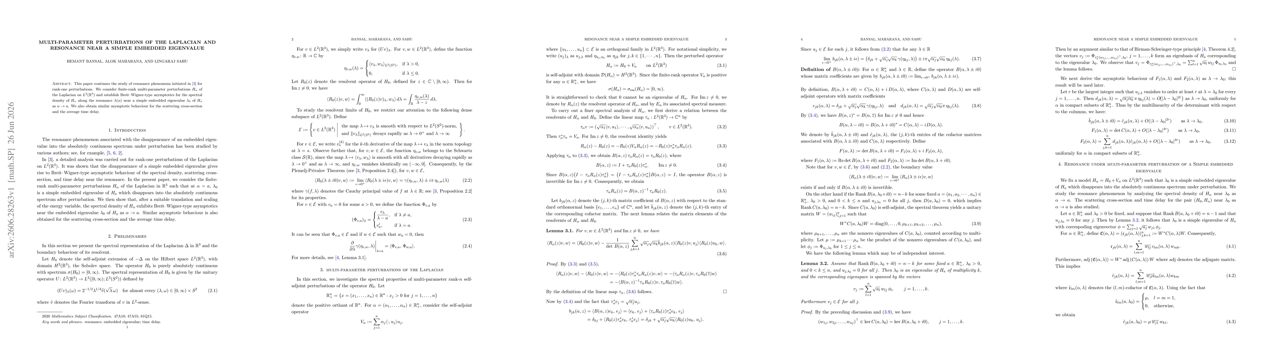 Thumbnail for Multi-parameter Perturbations of the Laplacian and Resonance Near a Simple Embedded Eigenvalue