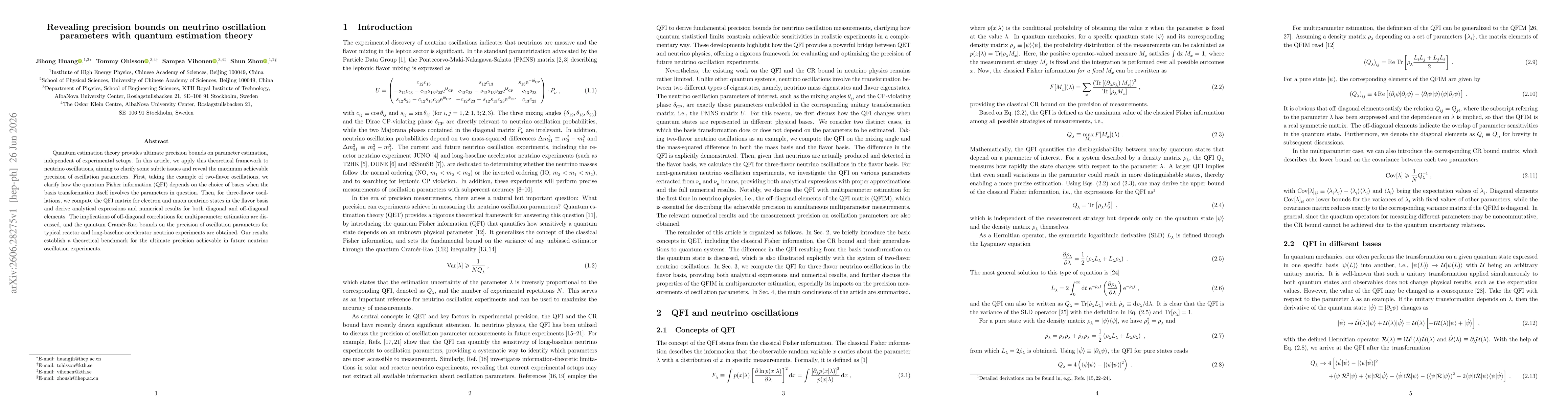 Thumbnail for Revealing precision bounds on neutrino oscillation parameters with quantum estimation theory