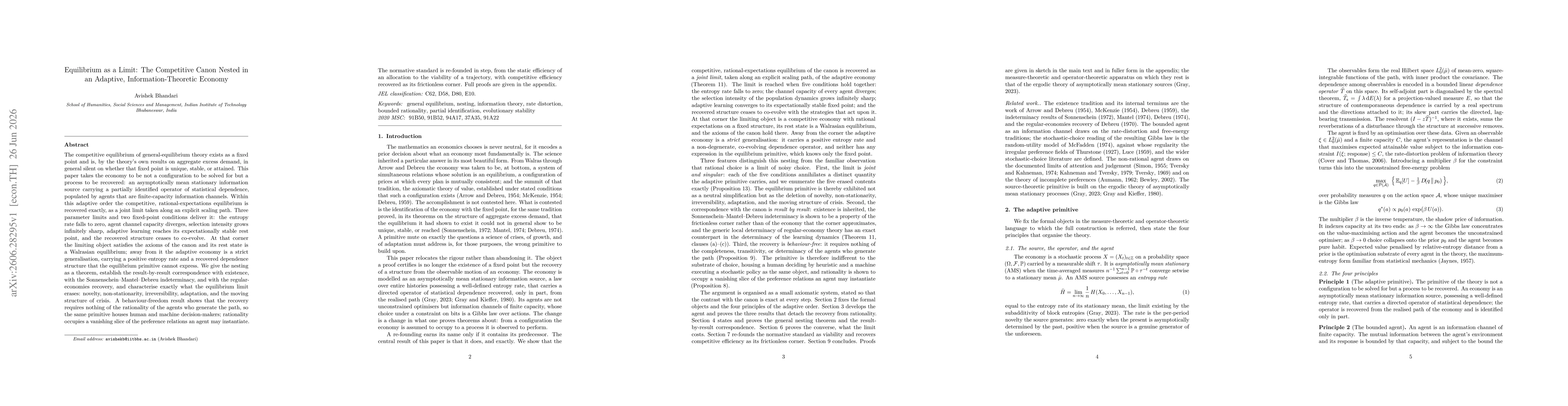Thumbnail for Equilibrium as a Limit: The Competitive Canon Nested in an Adaptive, Information-Theoretic Economy