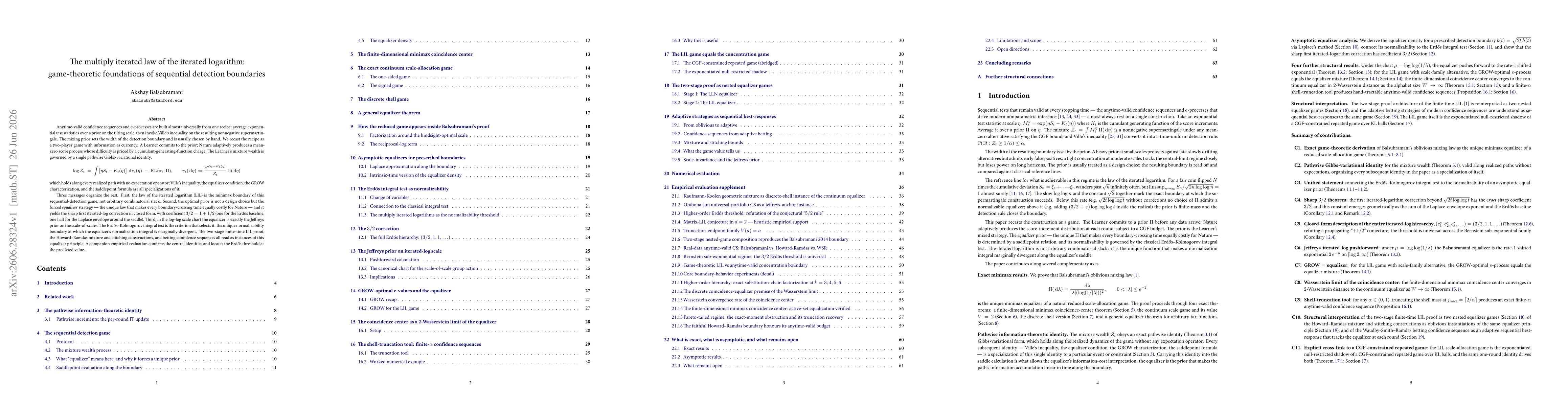 Thumbnail for The multiply iterated law of the iterated logarithm: game-theoretic foundations of sequential detection boundaries