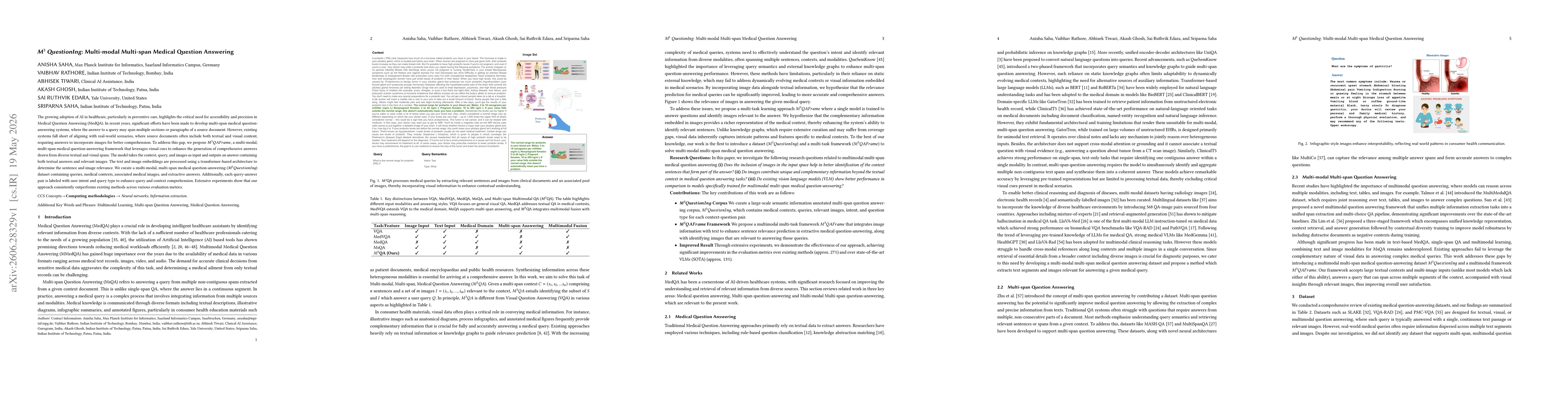 Thumbnail for $M^3 QuestionIng$: Multi-modal Multi-span Medical Question Answering