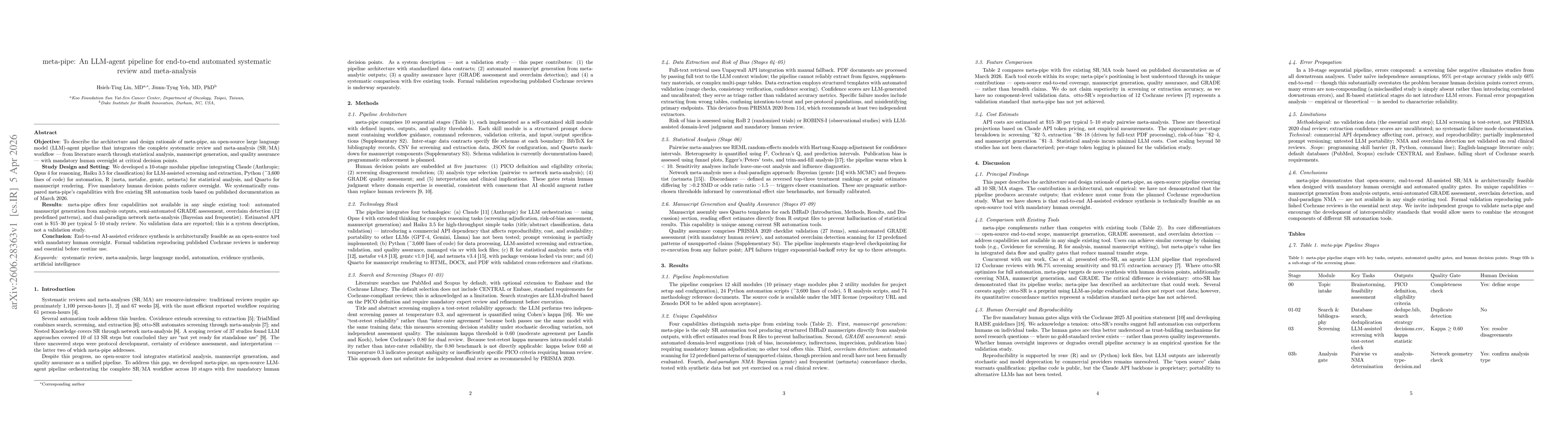 Thumbnail for meta-pipe: An LLM-agent pipeline for end-to-end automated systematic review and meta-analysis