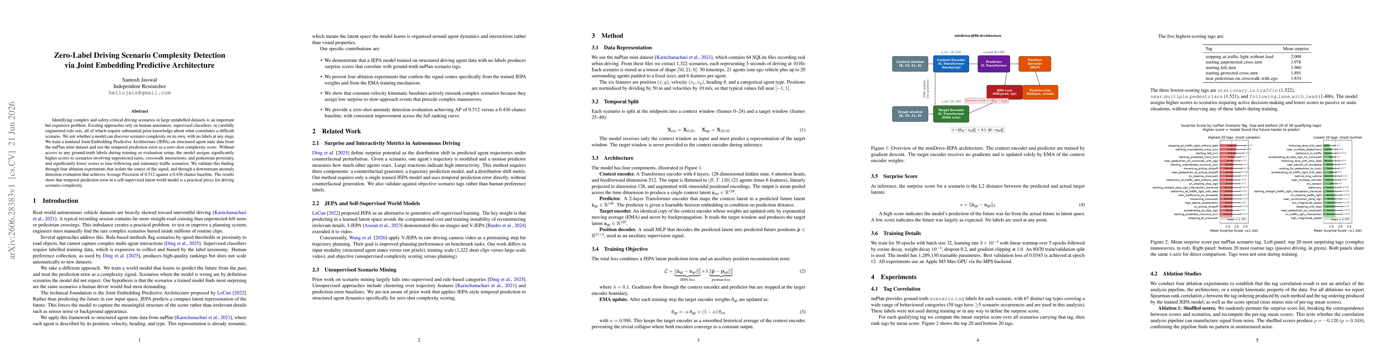 Thumbnail for Zero-Label Driving Scenario Complexity Detection via Joint Embedding Predictive Architecture