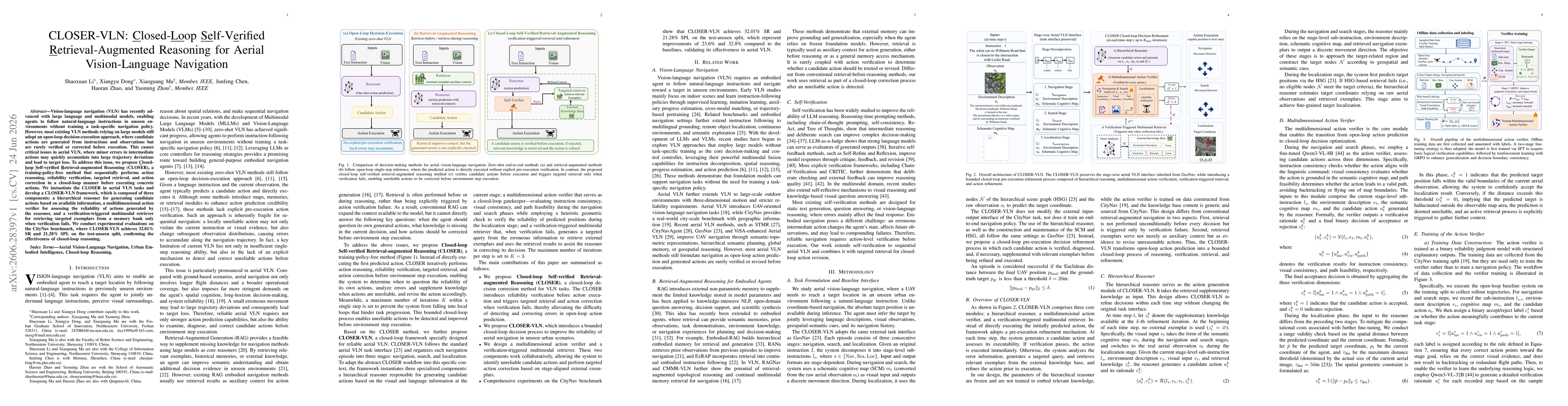 Thumbnail for CLOSER-VLN: Closed-Loop Self-Verified Retrieval-Augmented Reasoning for Aerial Vision-Language Navigation