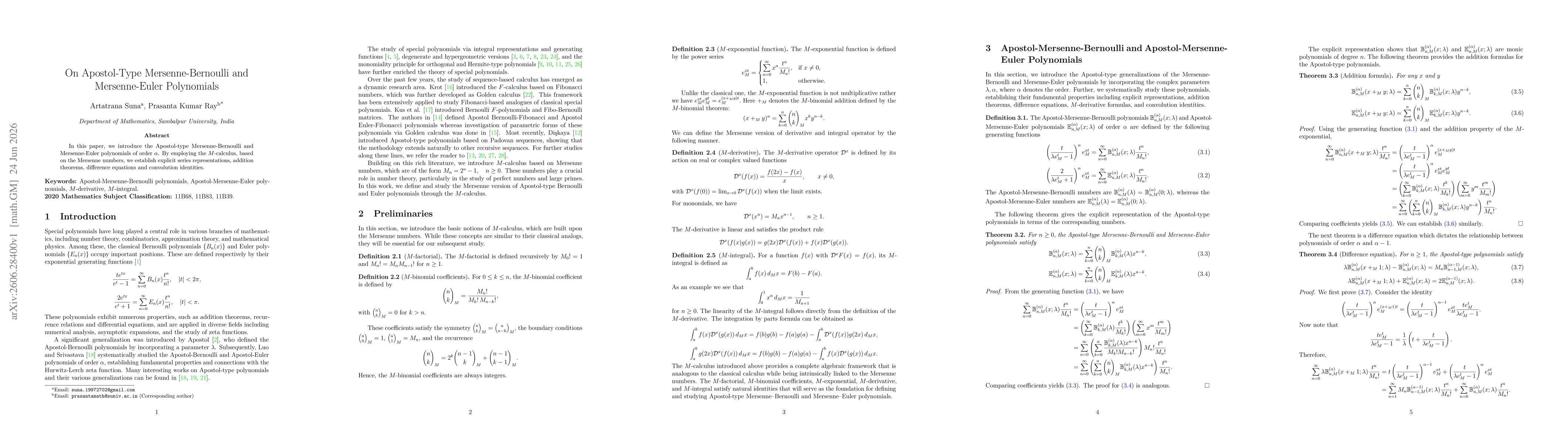 Thumbnail for On Apostol-Type Mersenne-Bernoulli and Mersenne-Euler Polynomials