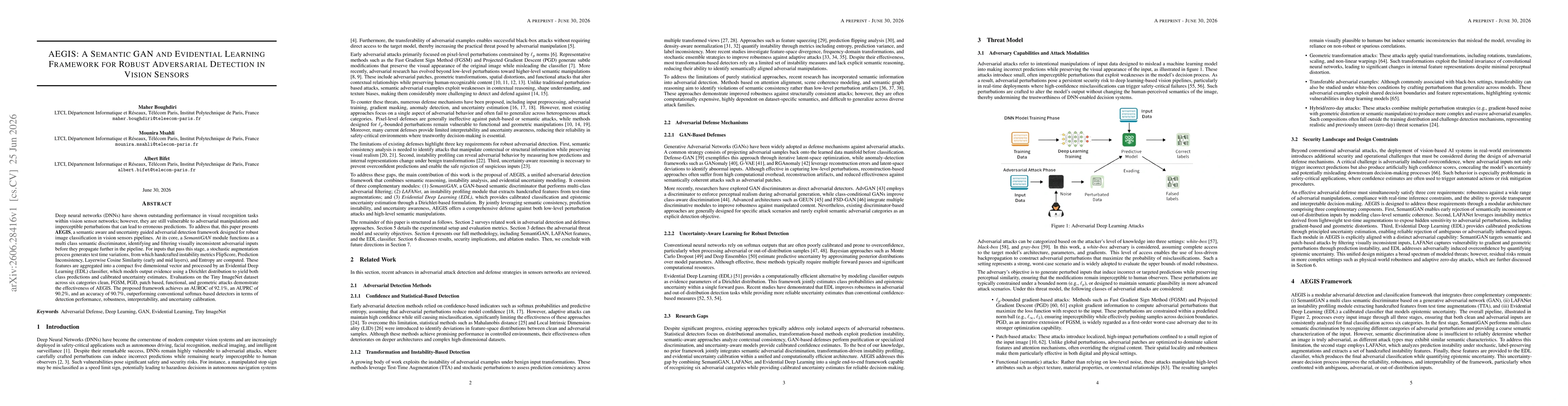 Thumbnail for AEGIS: A Semantic GAN and Evidential Learning Frameworkfor Robust Adversarial Detection in Vision Sensors