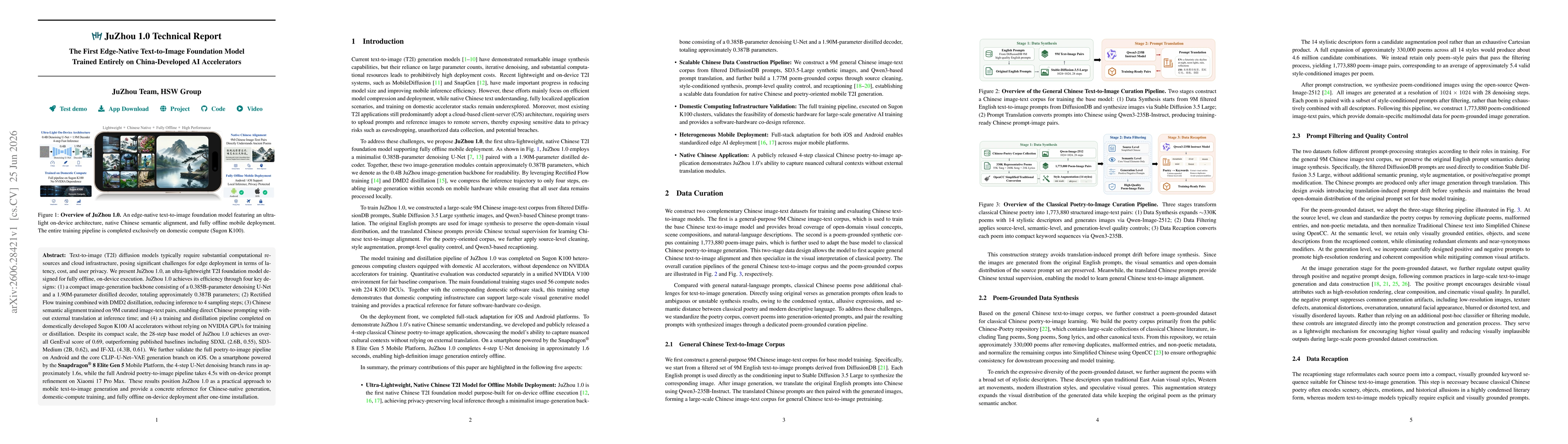 Thumbnail for JuZhou 1.0 Technical Report: The First Edge-Native Text-to-Image Foundation Model Trained Entirely on China-Developed AI Accelerators