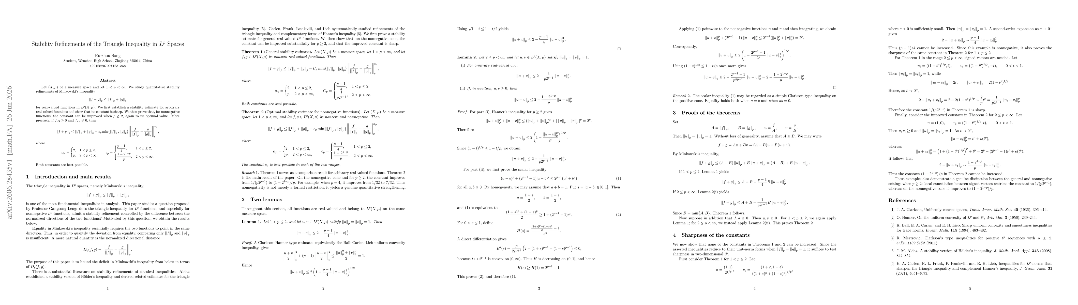 Thumbnail for Stability Refinements of the Triangle Inequality in $L^p$ Spaces