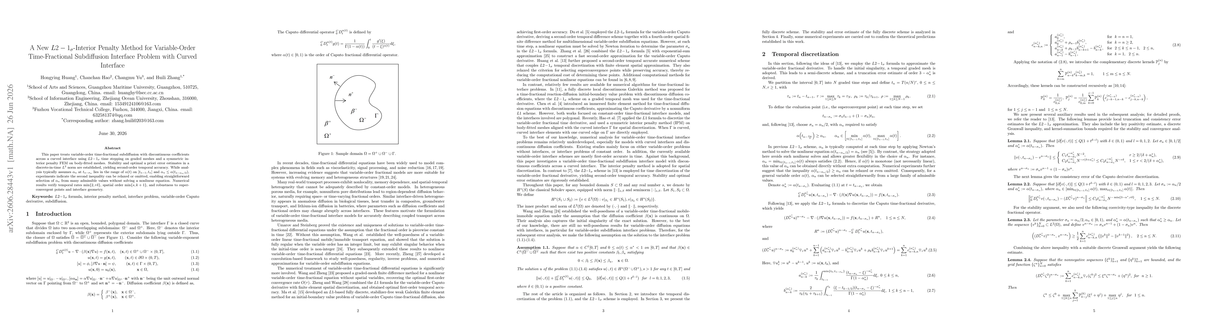 Thumbnail for A New $L2-1_σ$-Interior Penalty Method for Variable-Order Time-Fractional Subdiffusion Interface Problem with Curved Interface