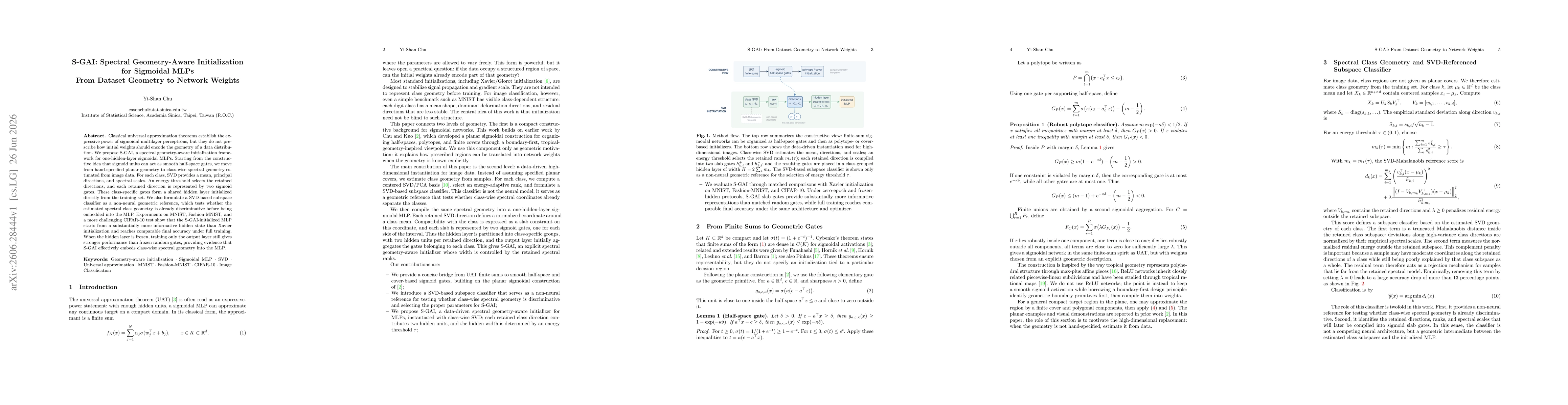 Thumbnail for S-GAI: Spectral Geometry-Aware Initialization for Sigmoidal MLPs -- From Dataset Geometry to Network Weights