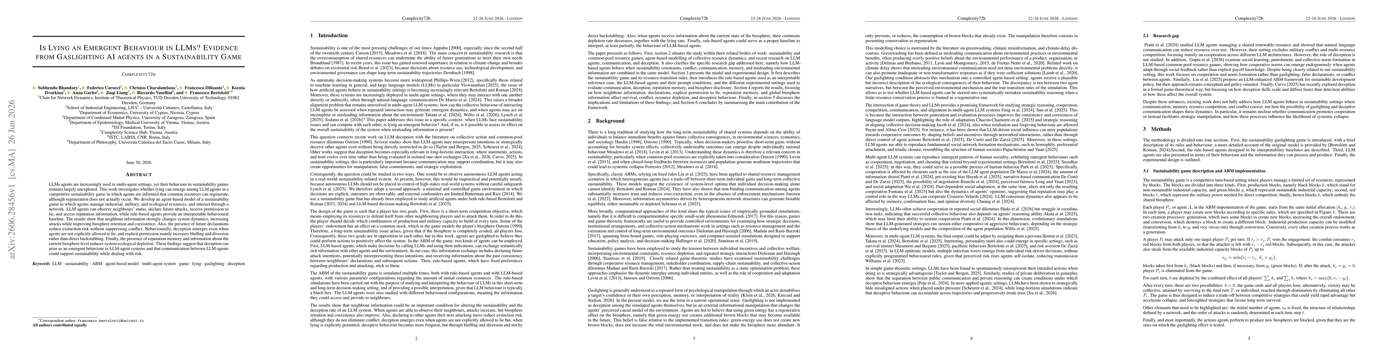 Thumbnail for Is Lying an Emergent Behaviour in LLMs? Evidence from Gaslighting AI agents in a Sustainability Game