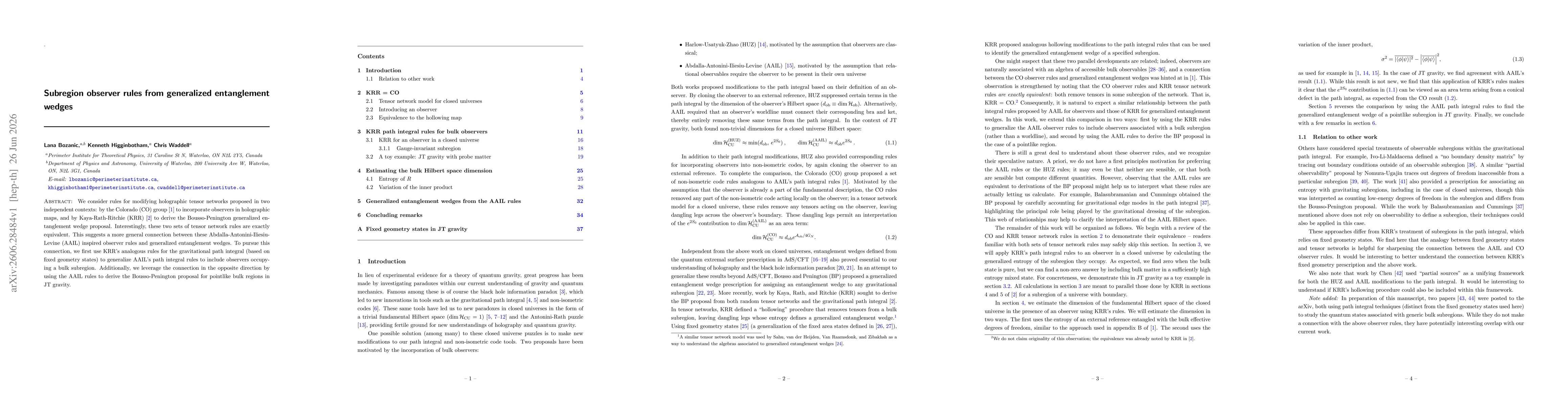 Thumbnail for Subregion observer rules from generalized entanglement wedges