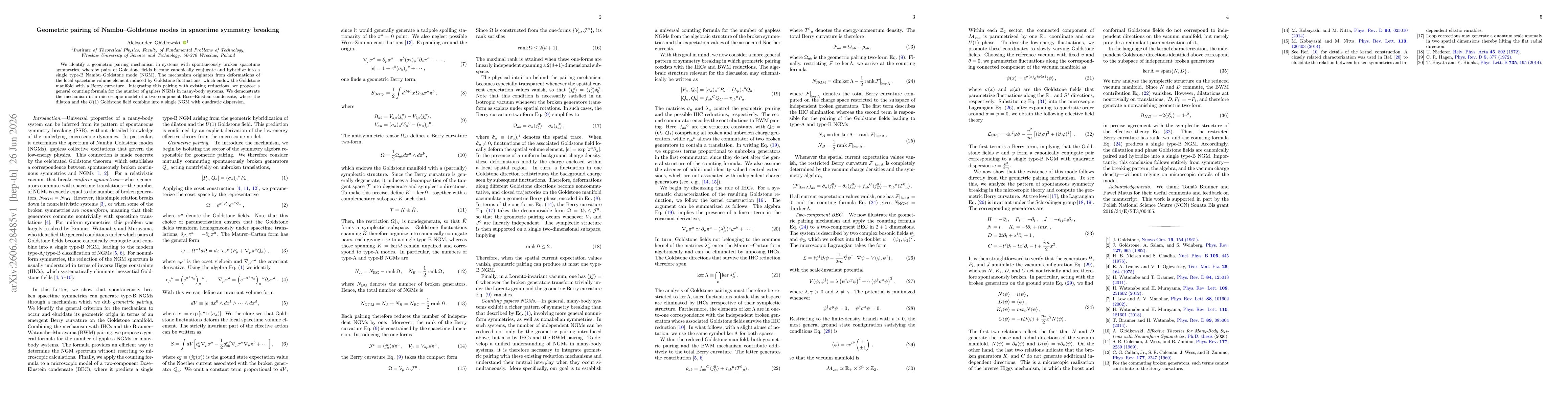 Thumbnail for Geometric pairing of Nambu--Goldstone modes in spacetime symmetry breaking