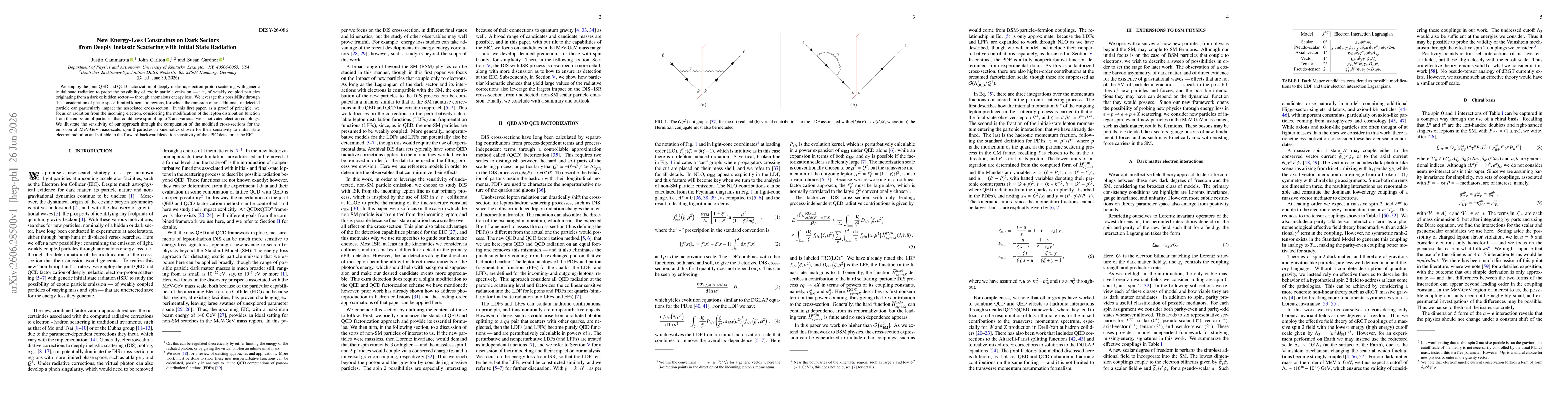 Thumbnail for New Energy-Loss Constraints on Dark Sectors from Deeply Inelastic Scattering with Initial State Radiation
