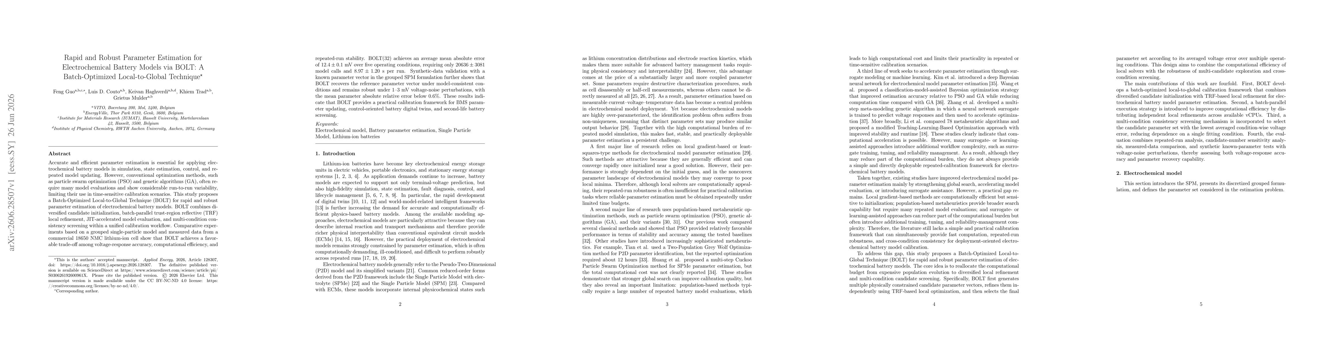 Thumbnail for Rapid and robust parameter estimation for electrochemical battery models via BOLT: A batch-optimized local-to-global technique