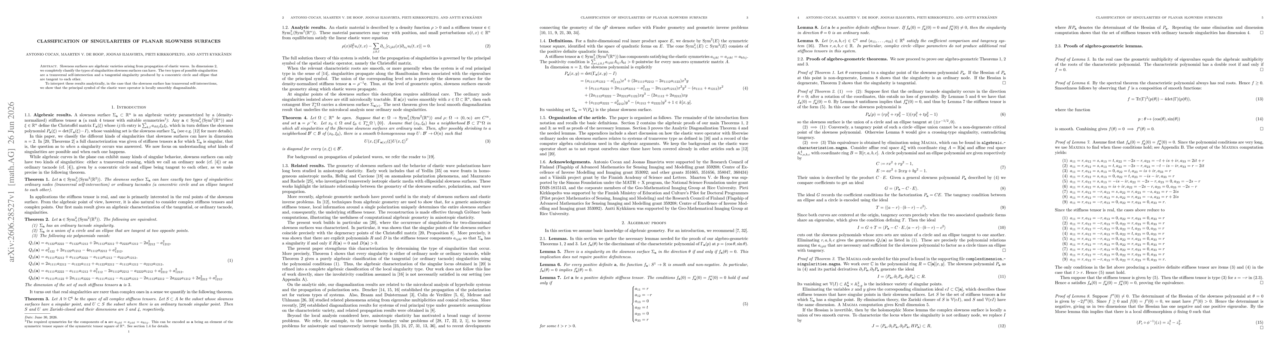 Thumbnail for Classification of singularities of planar slowness surfaces